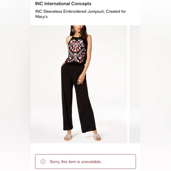 INC Black Sleeveless Embroidered Floral Jumpsuit - Picture 15 of 15